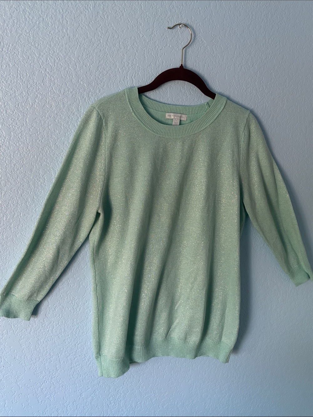 New York & Company Mint Green Shimmer Holiday Sweater Size Small